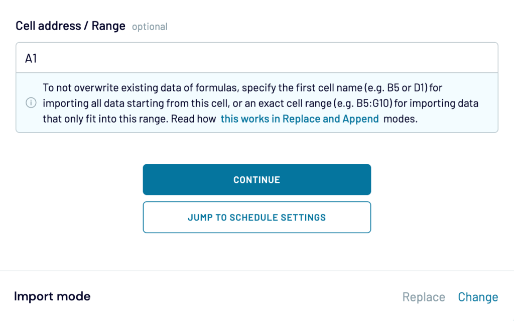 9. Destination sheet cell range