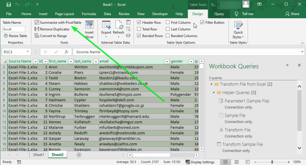 pivot table