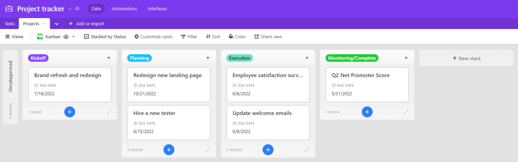 Figure 1.1. Airtable for project management Kanban view