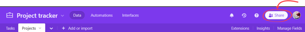 Figure 4.4.1. Sharing a base the Share button