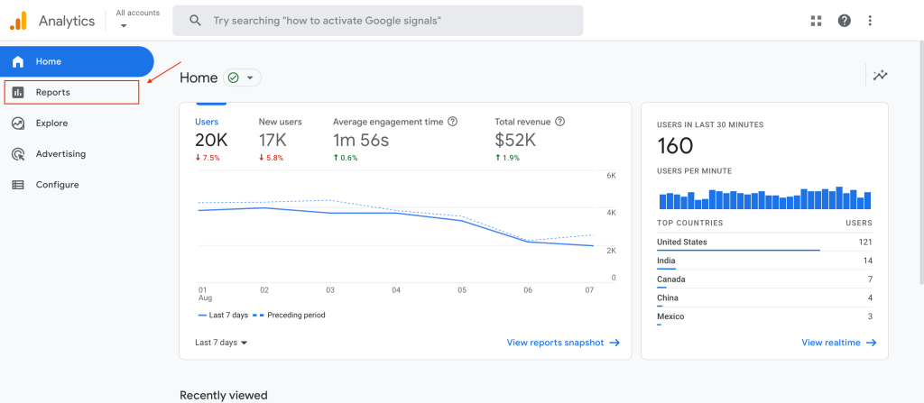 01 ga4 homepage reports