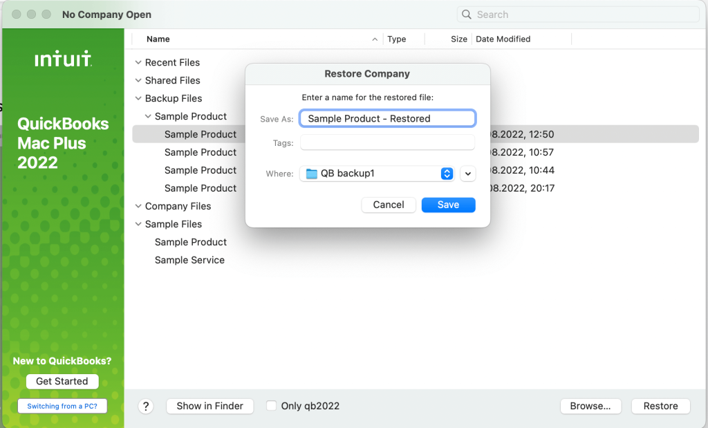 10 QuickBooks backup rename the restored file