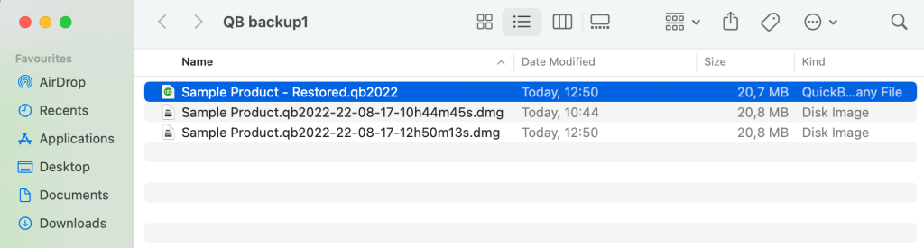 11. QuickBooks backup restored file example