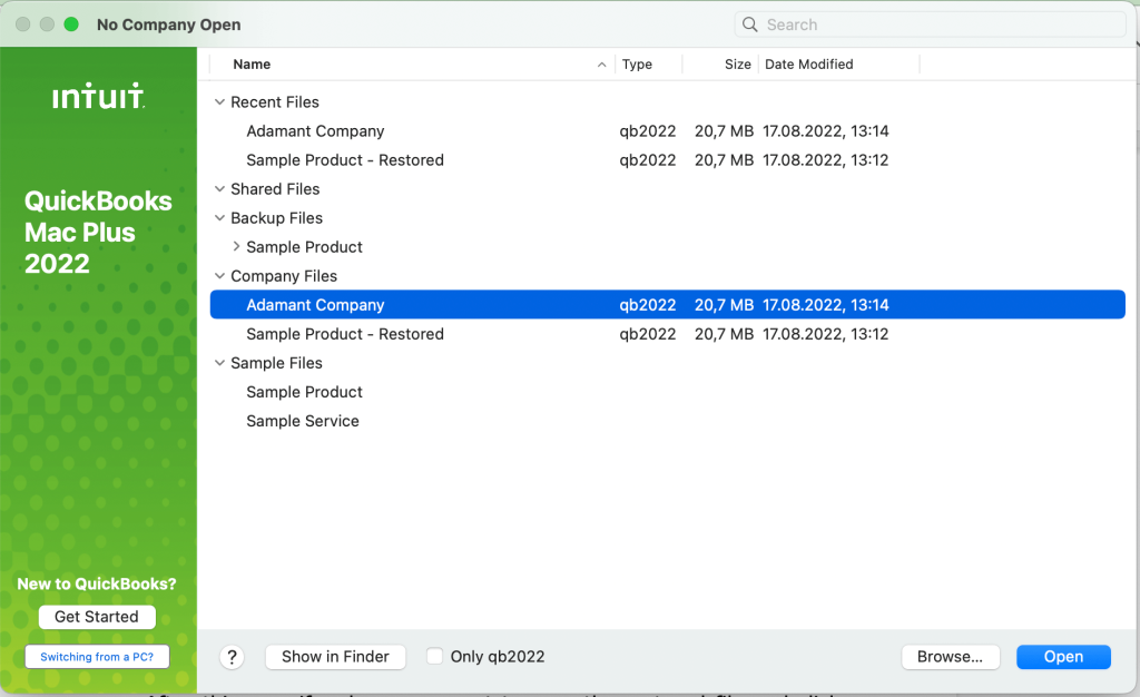 14. QuickBooks restored online backup example