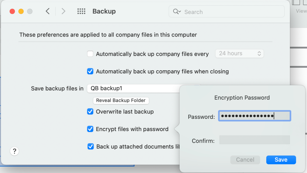 4. QuickBooks Desktop backup settings