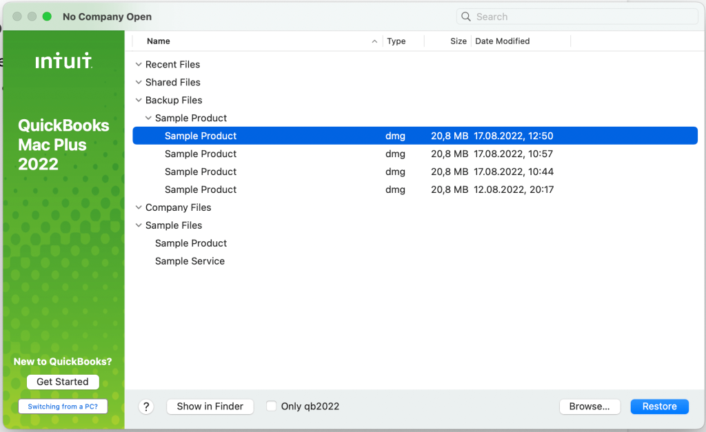 8. QuickBooks backup restore company file