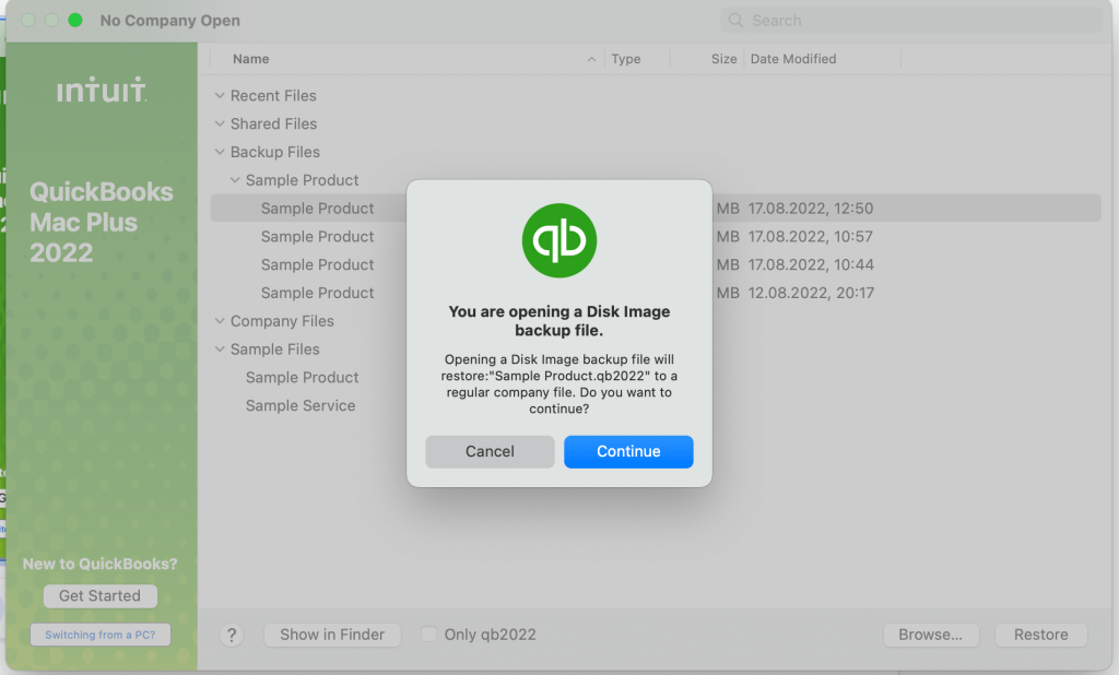 9. QuickBooks backup confirmation