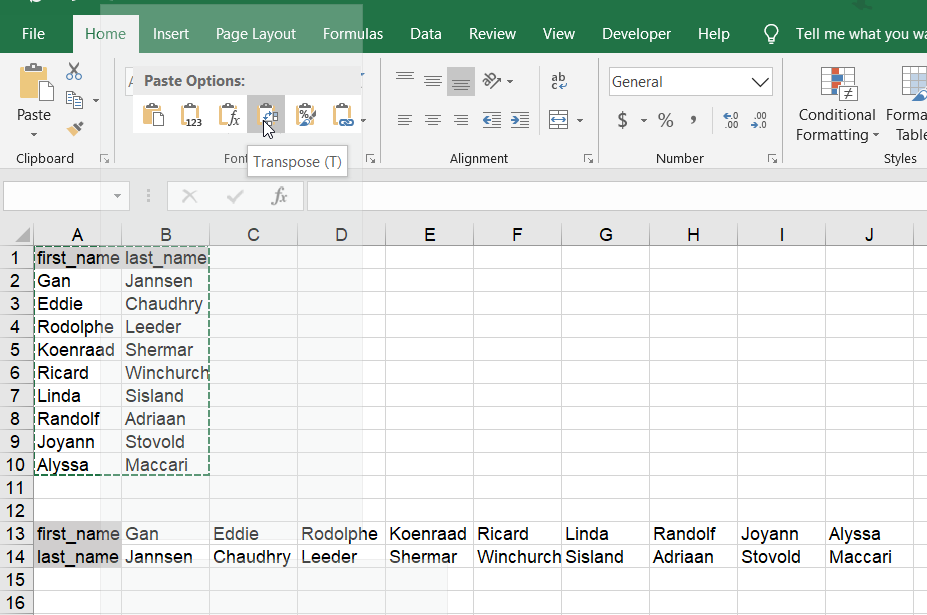 columns to rows in excel