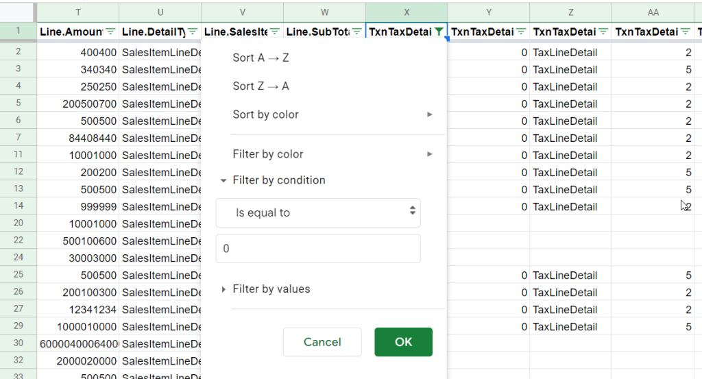 12-spreadsheet-filter filter invoices without tax