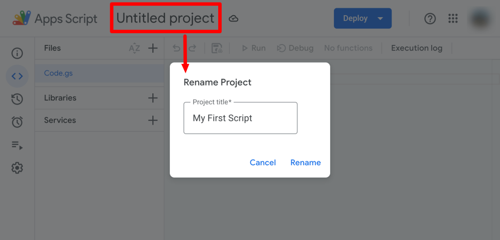 0.2. Renaming the Apps Script project