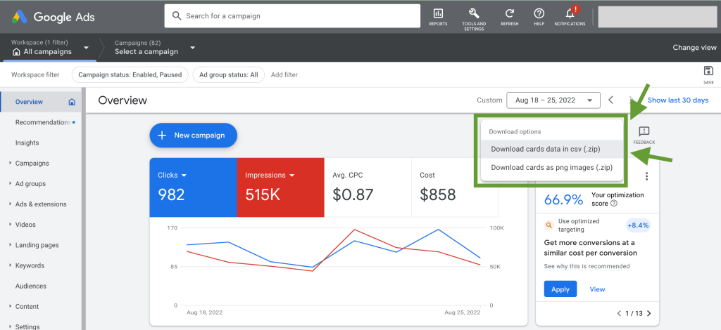 1.Export Google Ads data as CSV