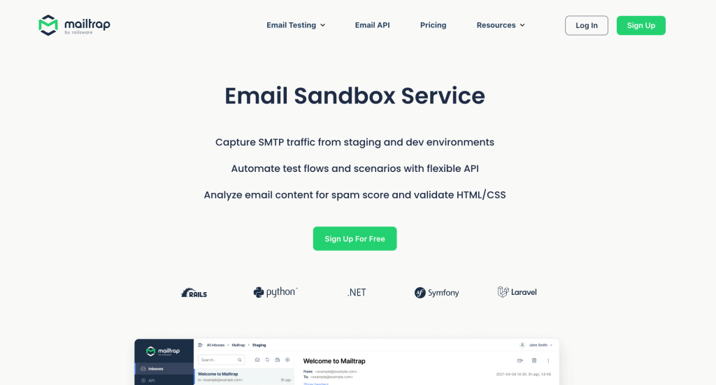 2 mailtrap landing page