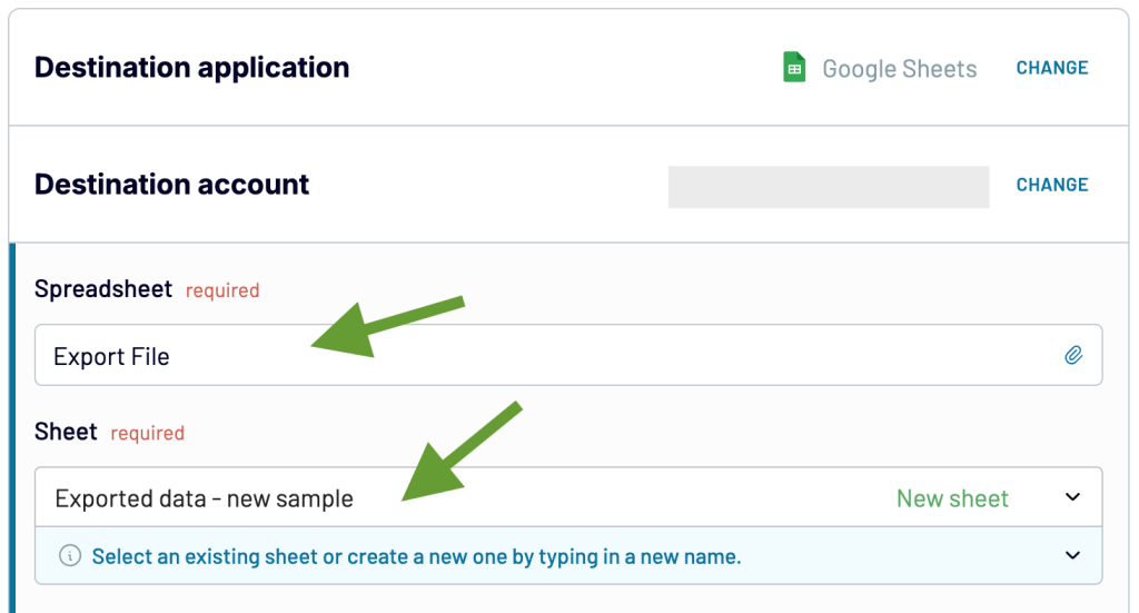 2. Specify the spreadsheet and sheet