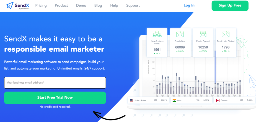 5 sendx landing page