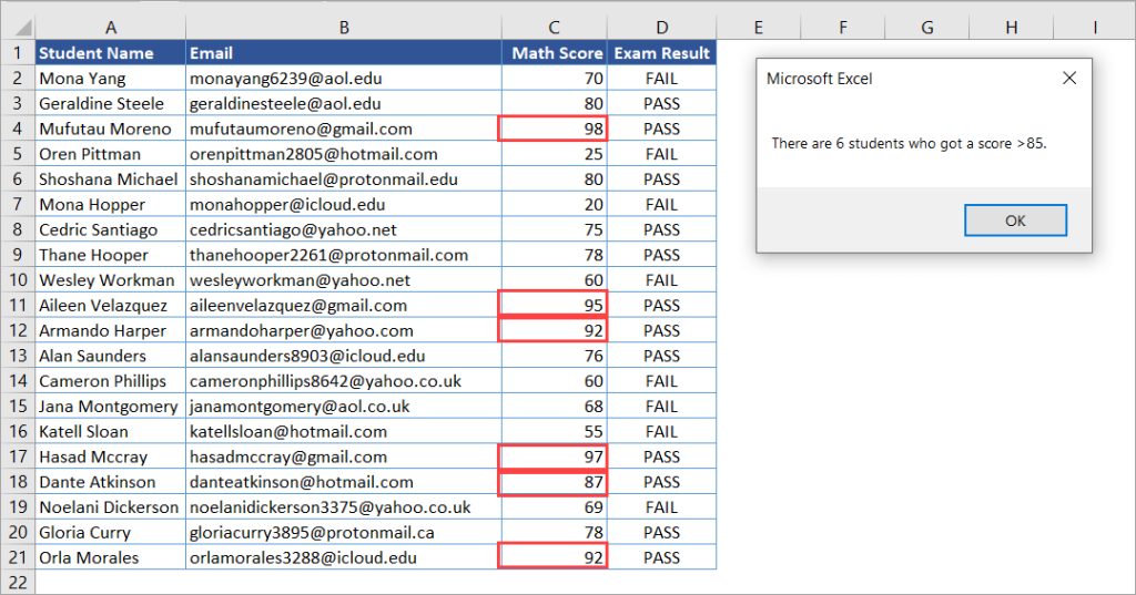 Figure 5.1. COUNTIF VBA example operator