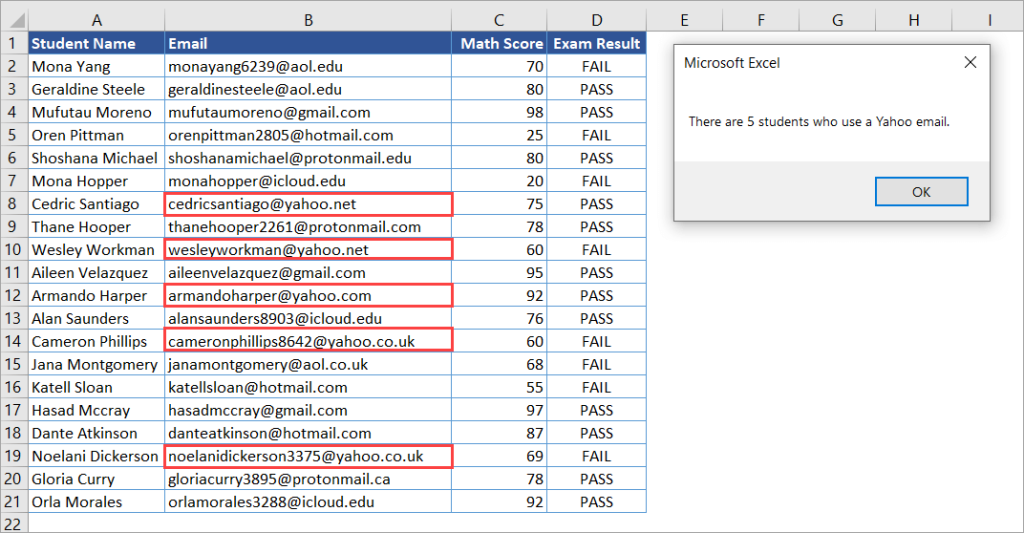 Figure 5.2. COUNTIF VBA example using a wildcard character for partial matching