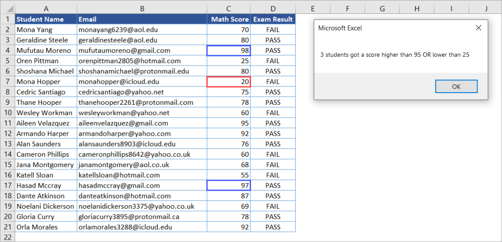 Figure 5.3. COUNTIF VBA example multiple OR criteria