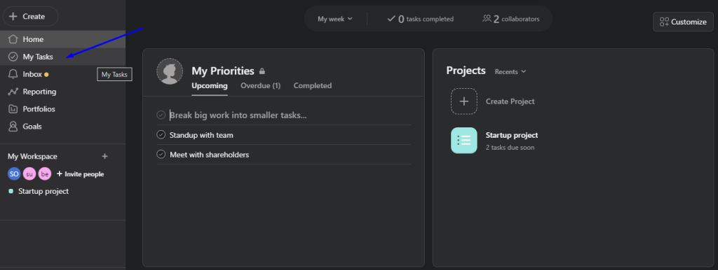 1 asana homepage