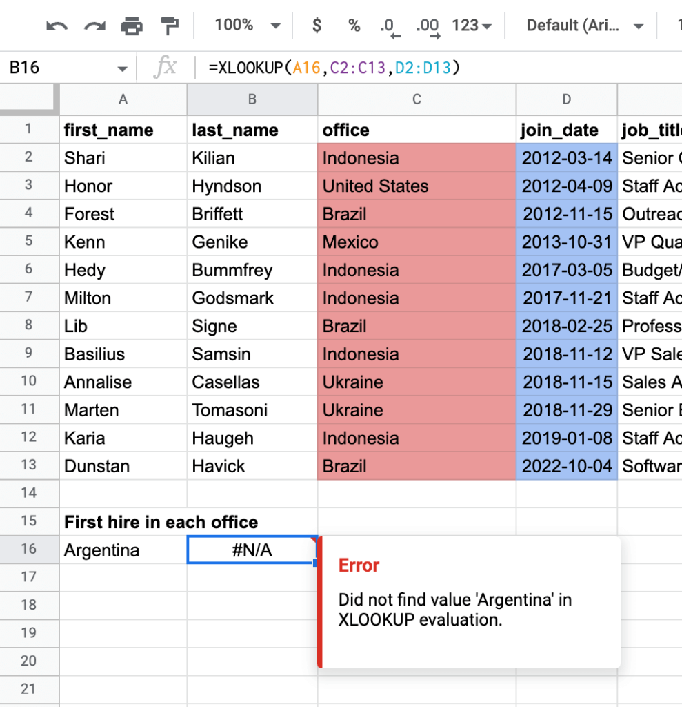5 xlookup error