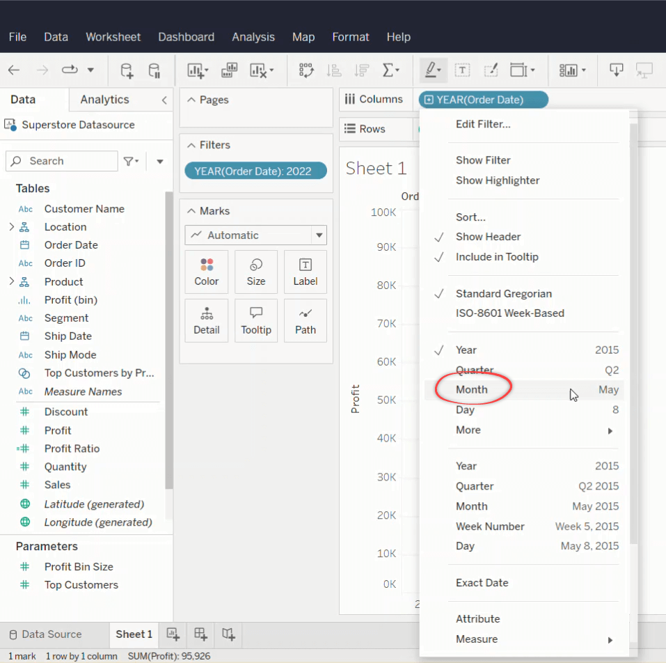 7 Changing the Order Date to display in a monthly perio