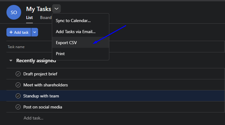8 asana export csv