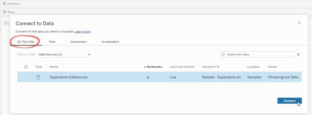 Connecting to Superstore Datasource in Tableau Cloud 1