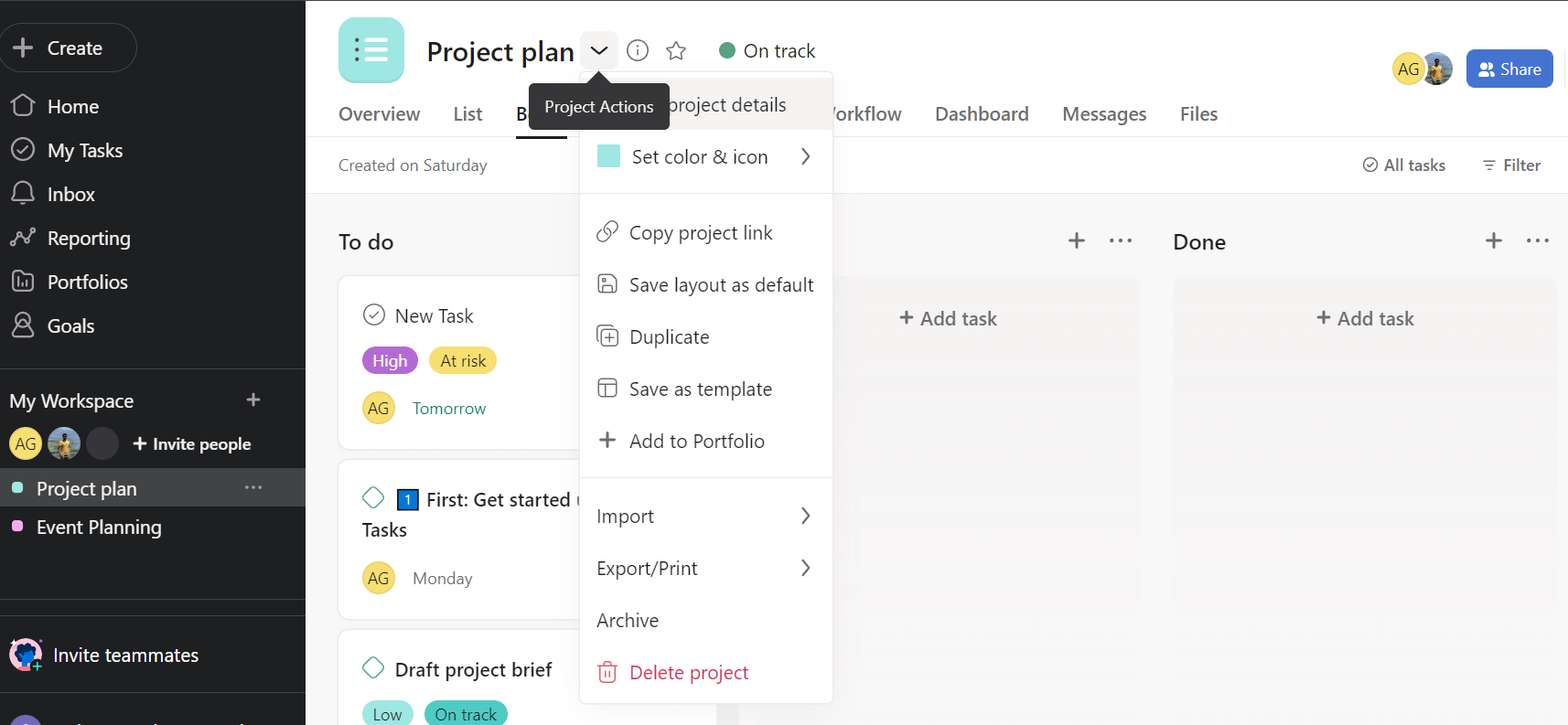 27 board view acciones del proyecto