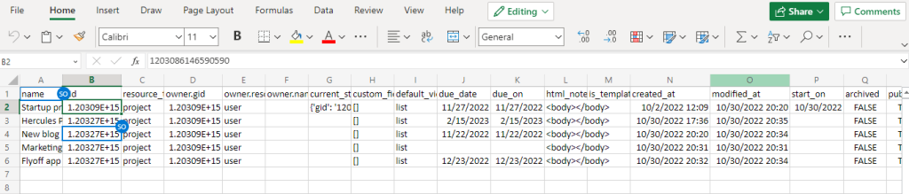 7 sample asana export