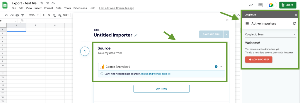 Coupler.io add on setting importer