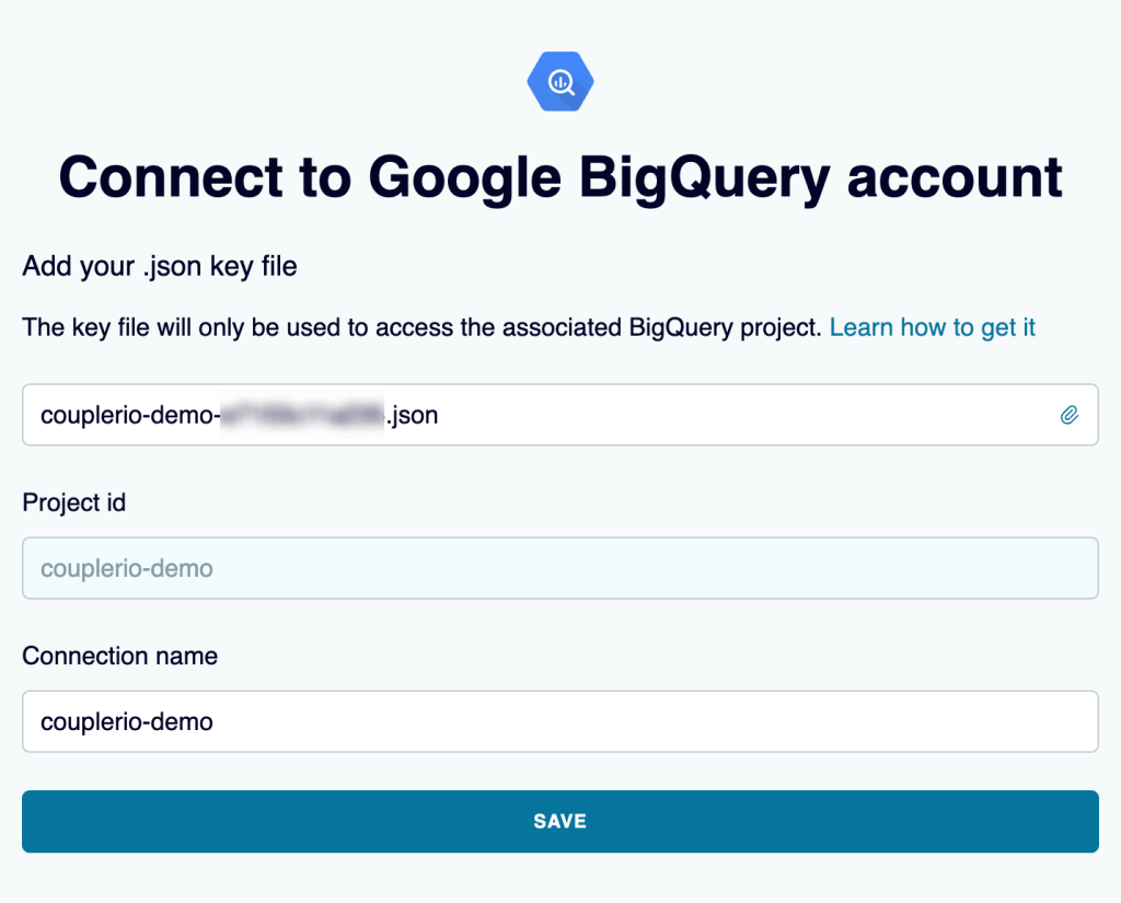 1 bigquery export data using json gcs key in coupler