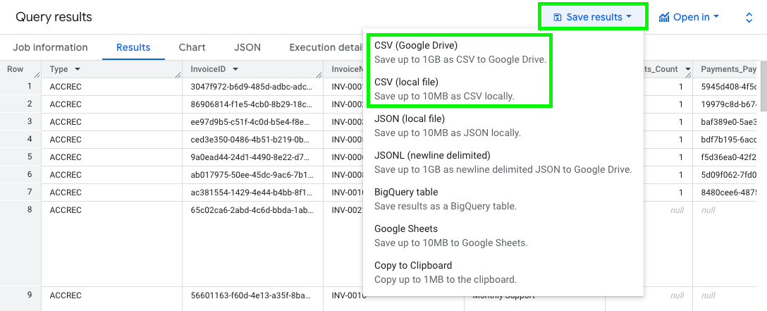 19 bigquery export data saving query results as csv