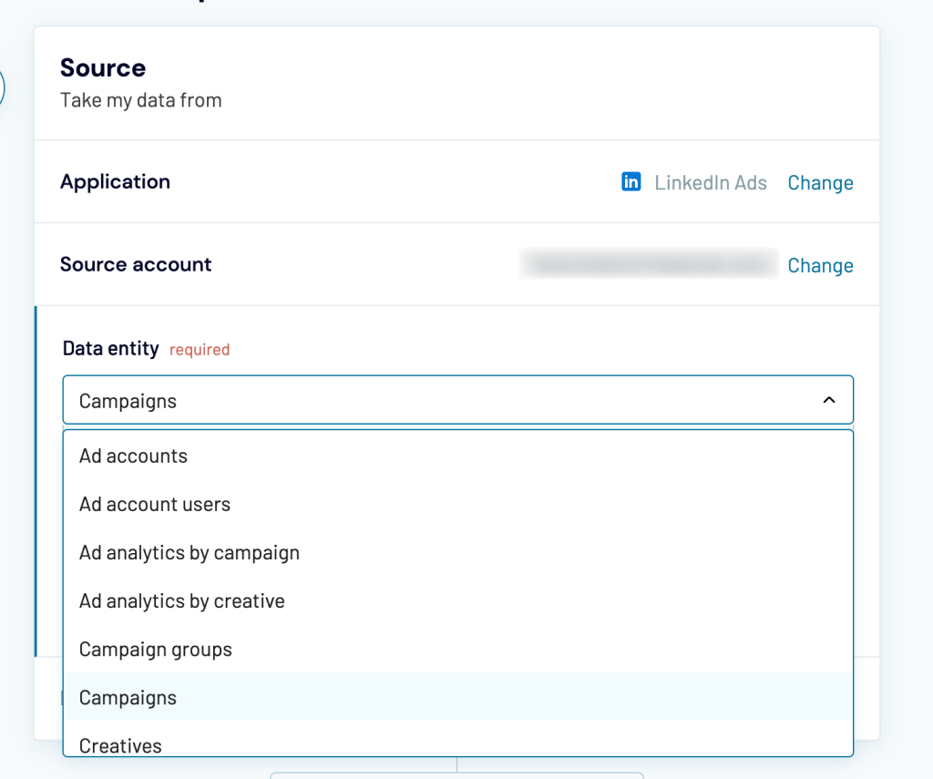 2 data entities export from linkedin ads