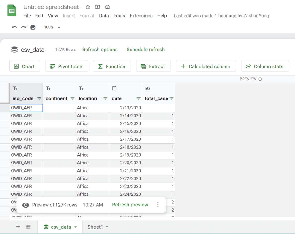 2.3 open bigquery table with connected sheets