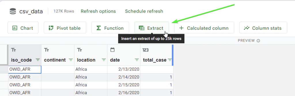 2.4 extract bigquery table into google sheets