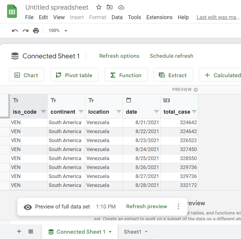 2.7 extract bigquery query into google sheets
