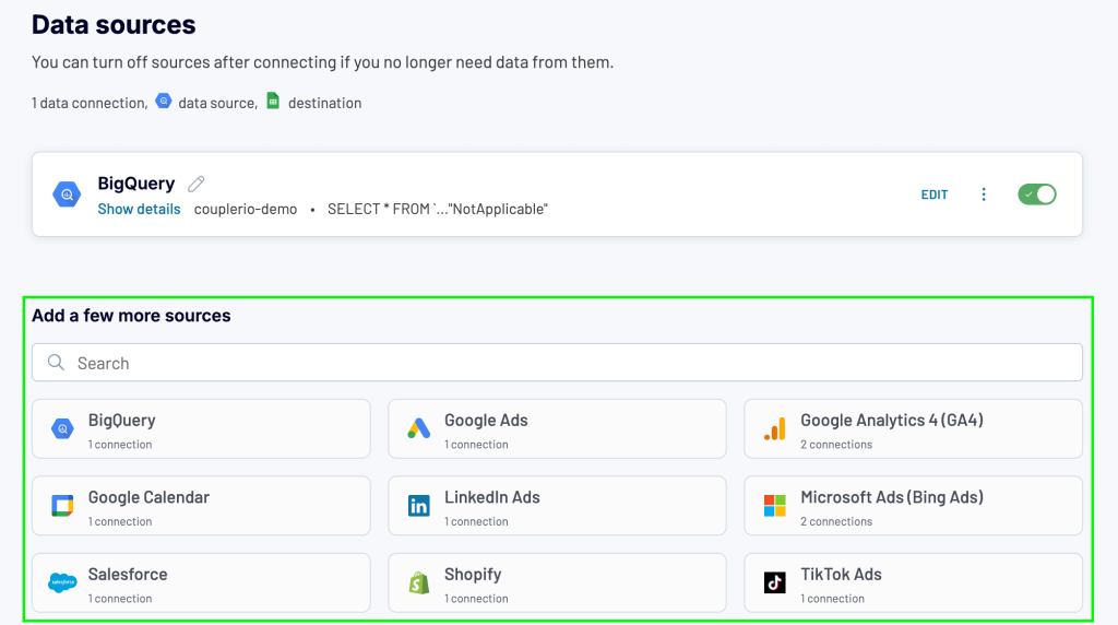 3 bigquery export data including multiple integrations