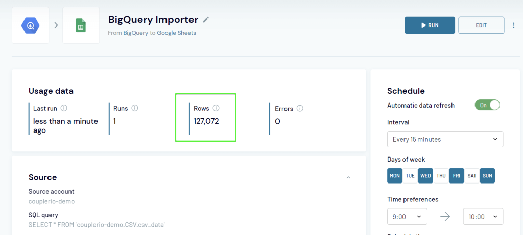 3.5 bigquery google sheets coupler