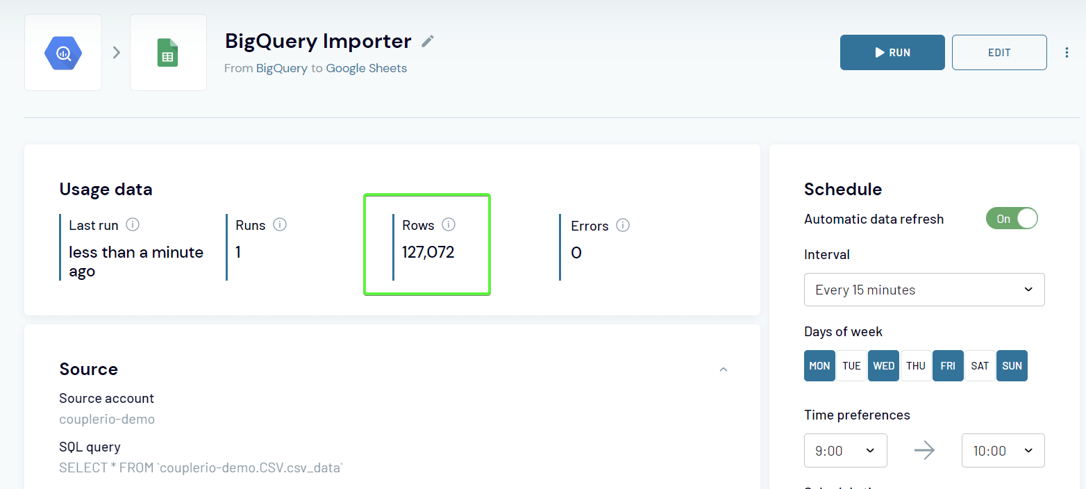 3.5 Coupler bigquery google sheets