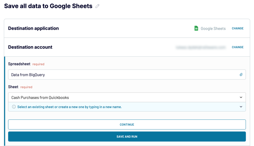 5 bigquery export data configuring google sheets as the destination