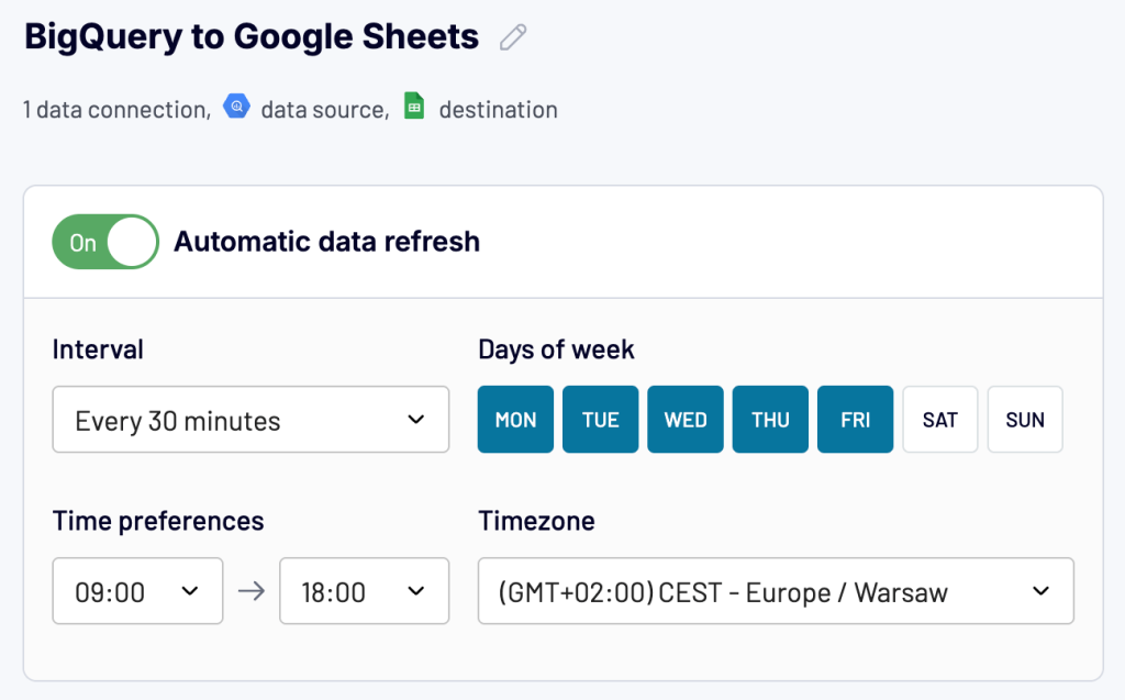6 bigquery export data enabling automatic data refresh
