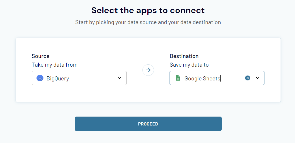 bigquery source google sheets destination