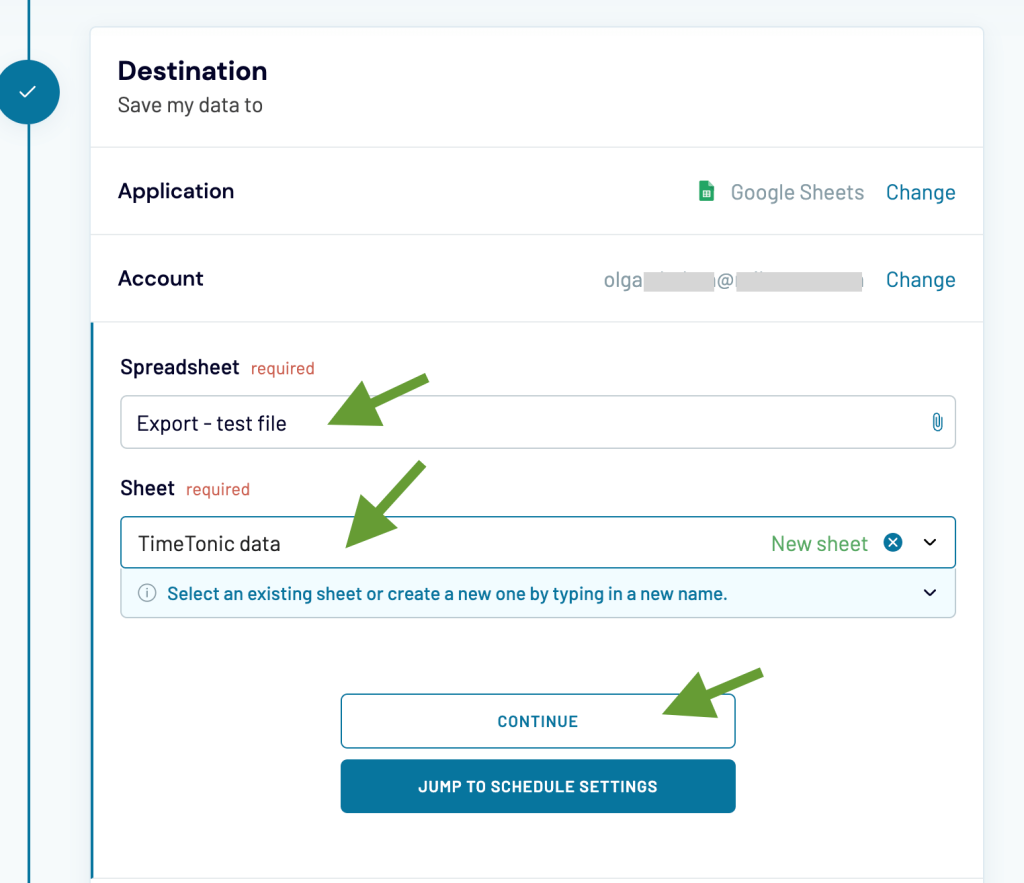 6. Coupler.io export TimeTonic to Google Sheets