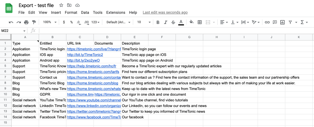 9. TimeTonic data in Google Sheets example