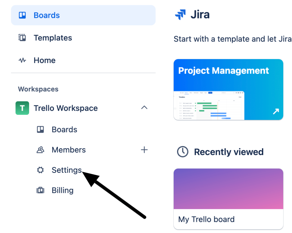 1.3. Navigating to the Trello workspace settings