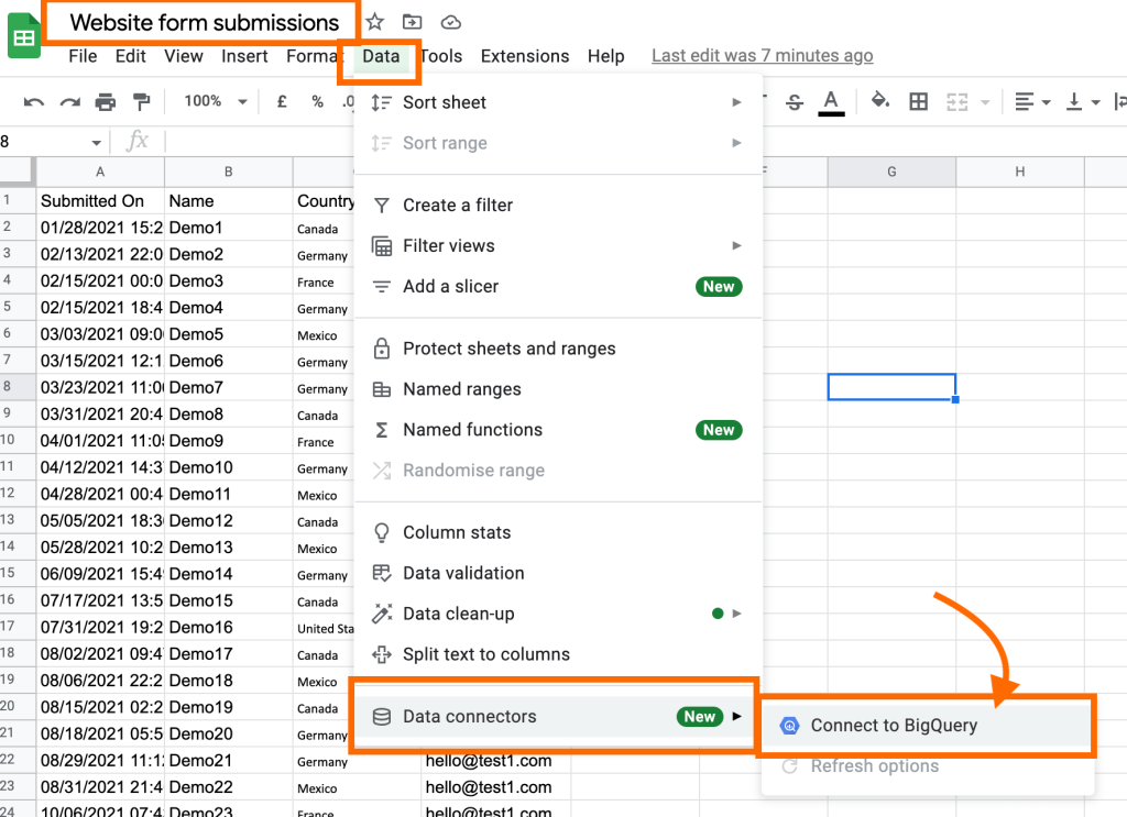 15 data connectors connect to bigquery