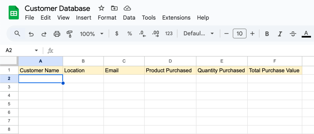 2 google sheets manual database