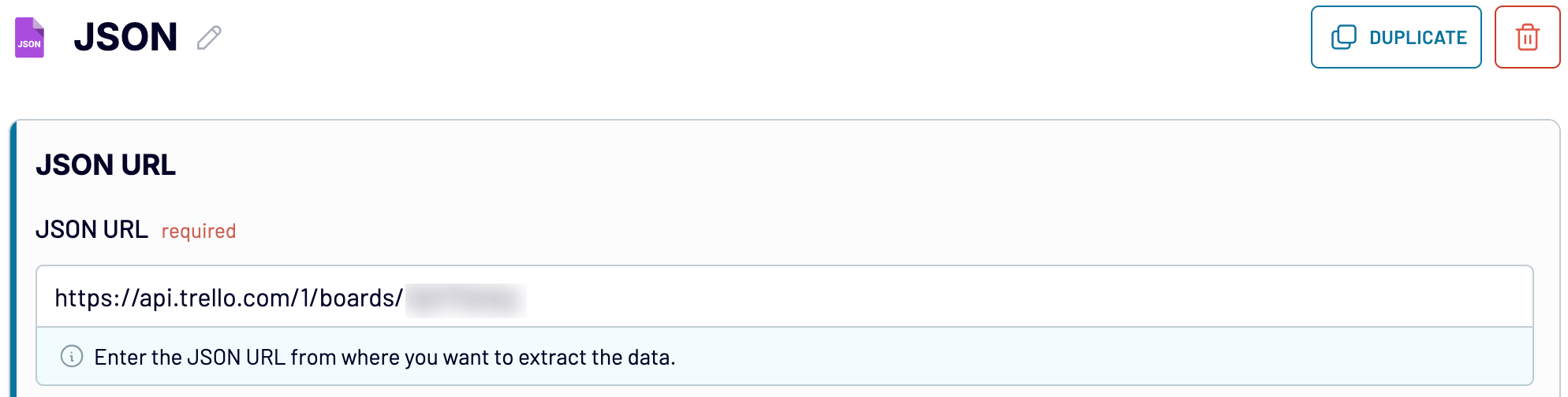 2.5. Specifying the JSON URL to export data from Trello API with Coupler.io