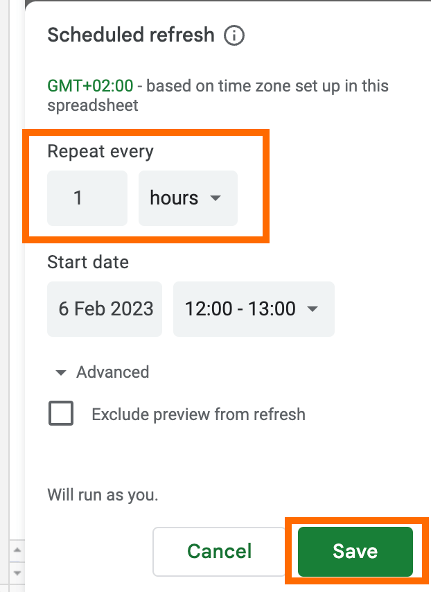 21 set refresh frequency connected sheets