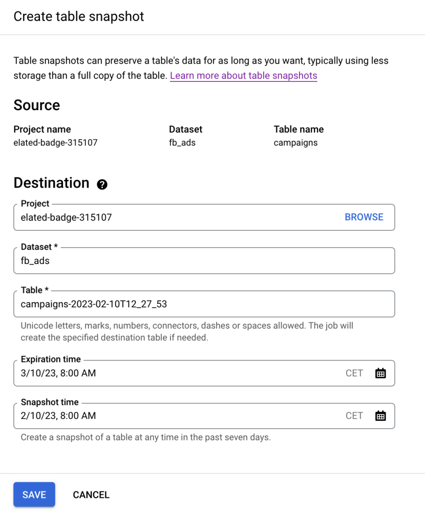 3 create table snapshot