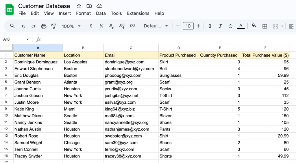 3 google sheets manual database